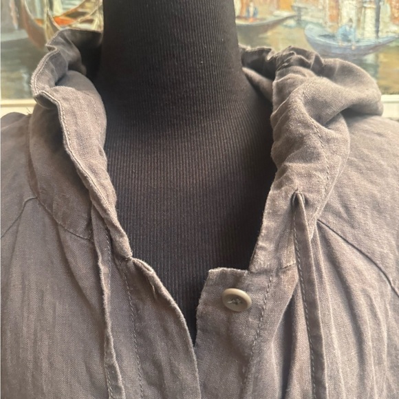 ORGANIC LINEN EILEEN FISHER Women’s SZ L Anorak Jacket Button Pockets Hood Brown - Picture 10 of 17